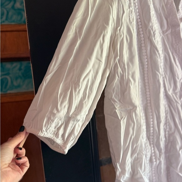 J Jill Women XL Top Blouse White Boho Summer Vacation Flowy Casual Cool Travel - Picture 2 of 6